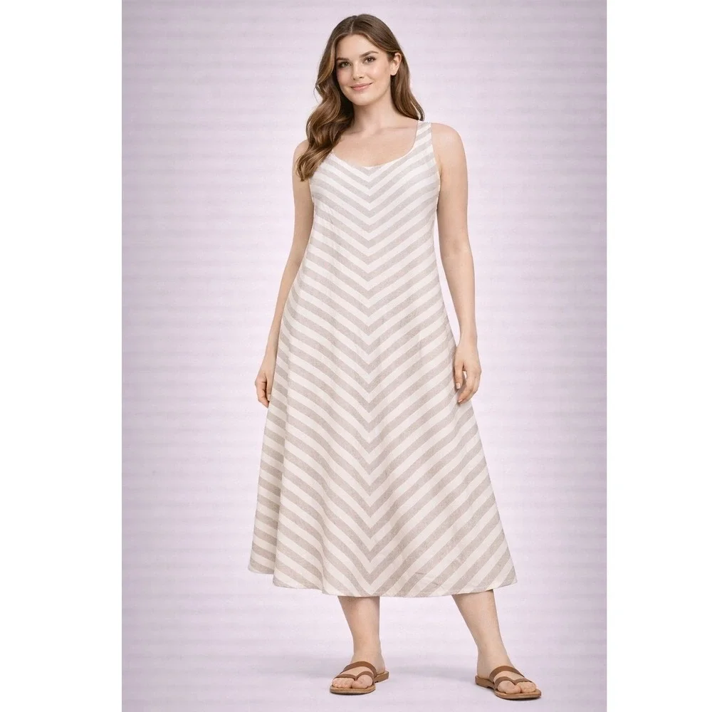 J. Jill Love Linen Chevron Stripe Maxi Dress Beechwood White XS Beach Party - Picture 1 of 8